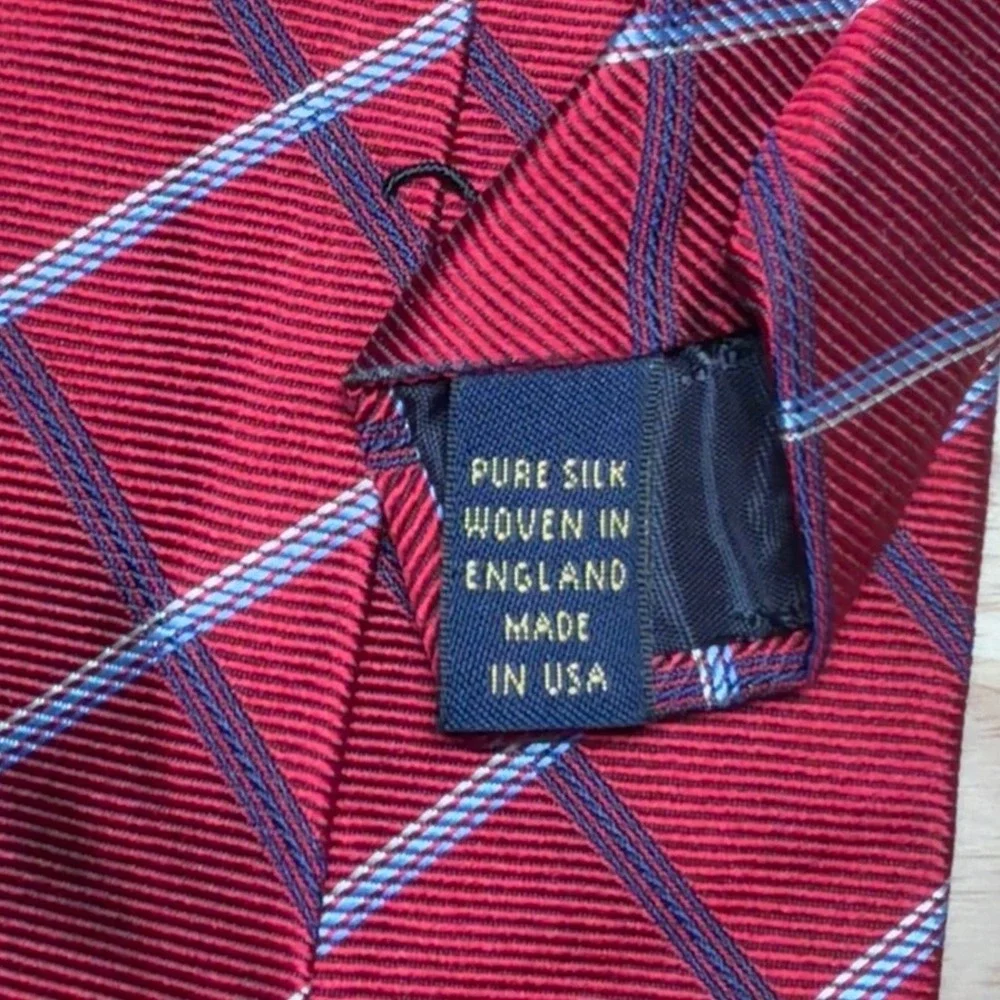 Brooks Brothers Necktie Men One Size Red Check Silk Woven in England Made in USA